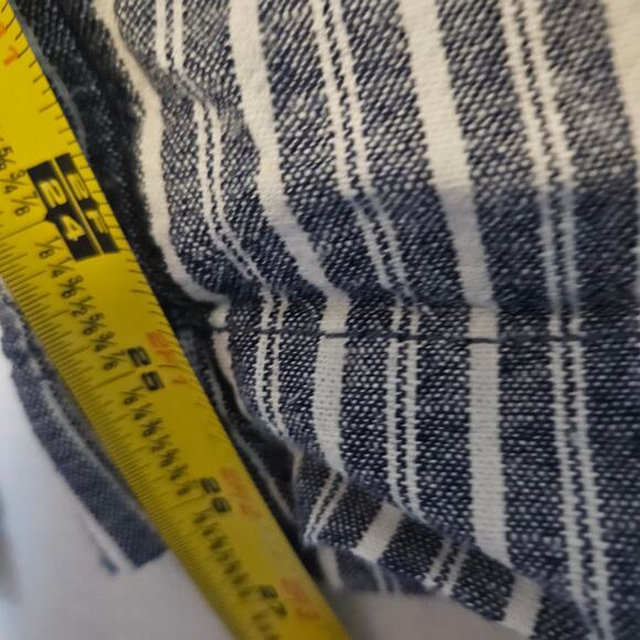 Briggs Linen Blend Navy Blue and White Striped Wide Leg Pants - Picture 8 of 9